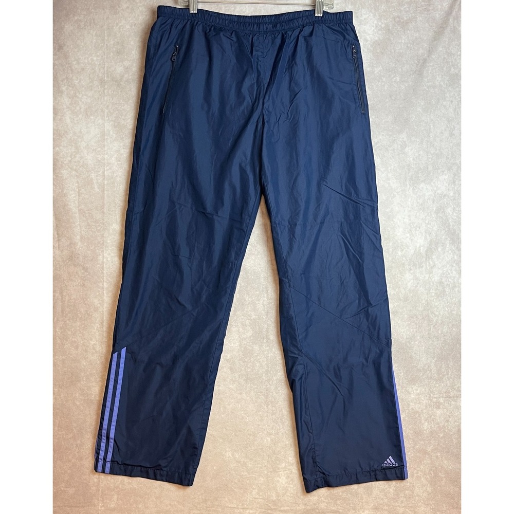 VTG Adidas Track Pants Mens Large Blue Stripe Baggy Lined Running Adicolor Y2K